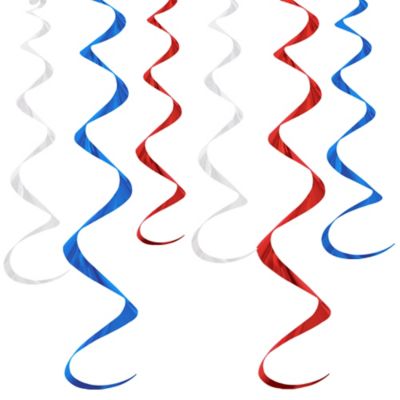 Red White & Blue Swirl Decorations 6ct