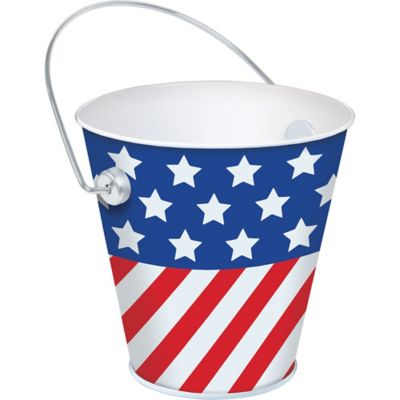 Patriotic American Flag Metal Pail