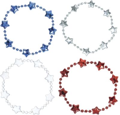 Patriotic Red White & Blue Star Bead Bracelets 4ct