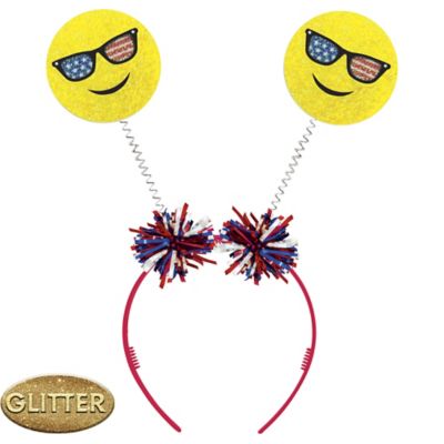 Glitter Patriotic Smiley Head Bopper Multi-Colored