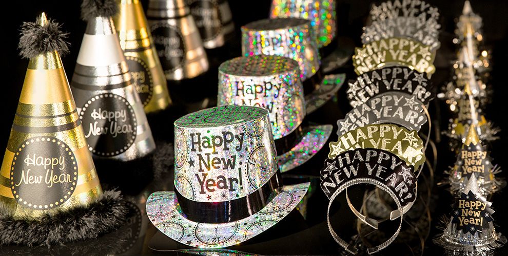 Black, Gold & Silver New Year's Hats and Tiaras Party City