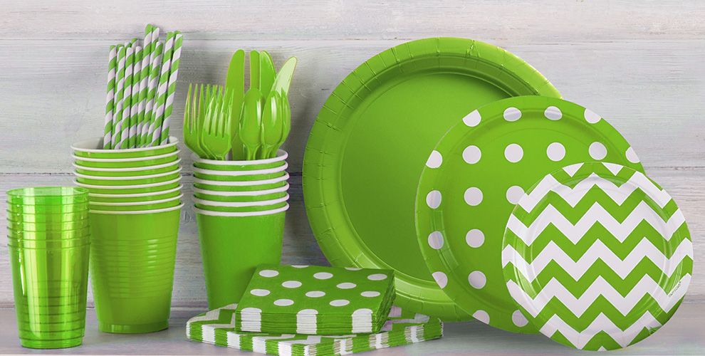 Kiwi Green Polka Dot & Chevron Tableware Party City