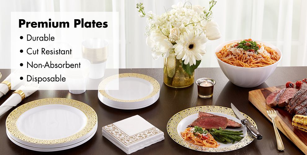 White Gold Premium Tableware Gold Trim Premium Plastic Plates Party City