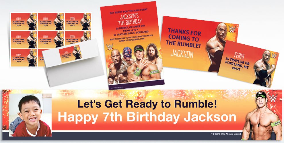 custom wwe invitations thank you notes party city, Birthday invitations