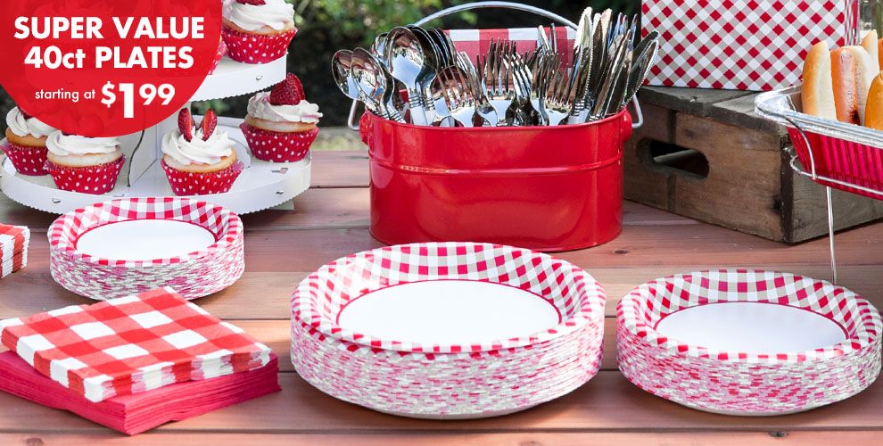 Red Gingham Value Plates & Tableware Red Gingham Tablecloths Party City