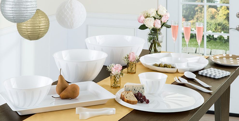 White Serving Trays, Bowls & Utensils Party City