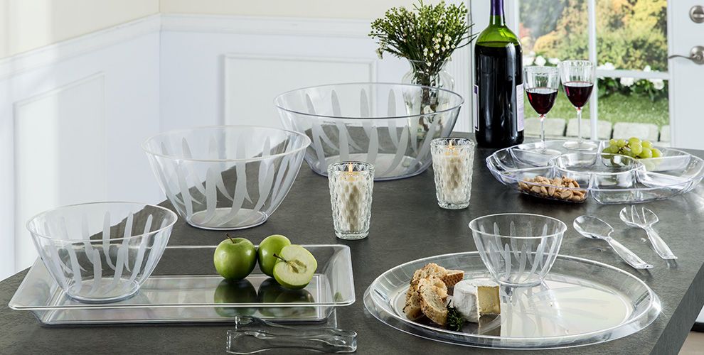 CLEAR Serving Trays, Bowls & Utensils Clear Plastic Platters, Crystal