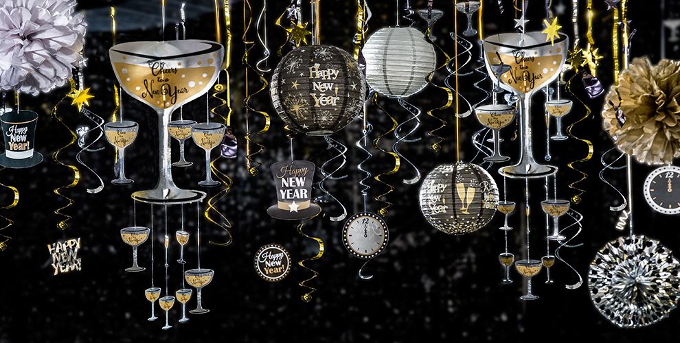 Black, Gold & Silver New Year's Eve Hanging Decorations Party City