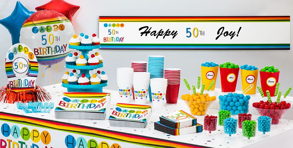 Rainbow 50th Birthday Party Supplies - Rainbow 50th Birthday Party