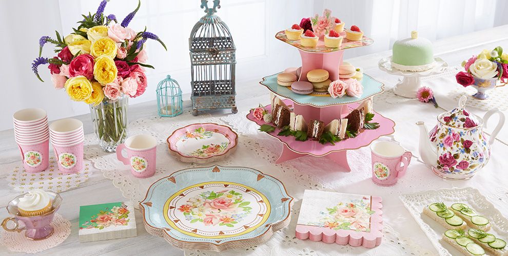 Floral Tea Party Supplies Pastel & Floral Tableware Party City