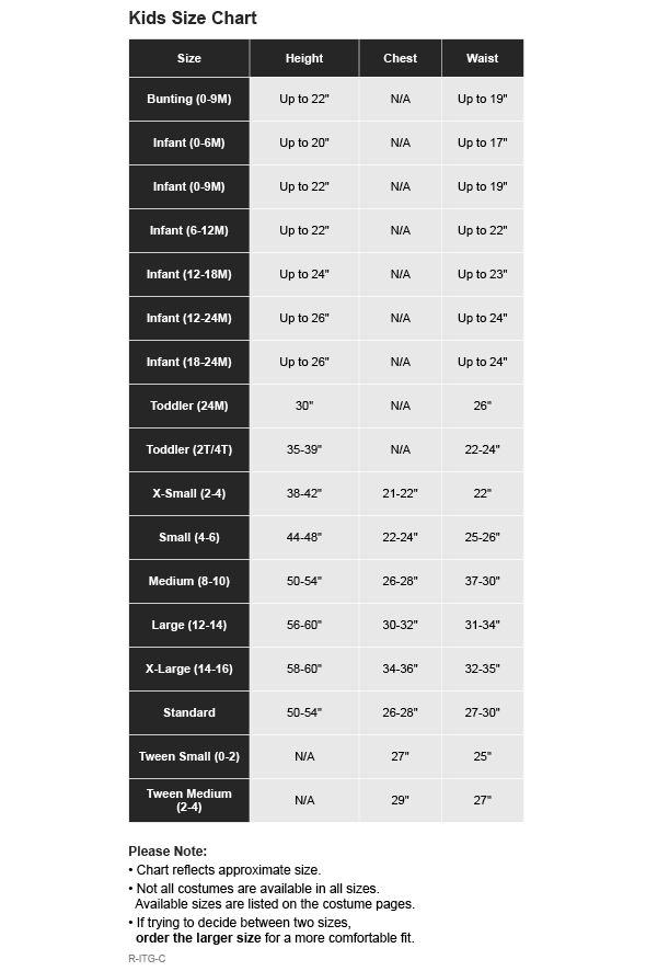 Party City Size Chart