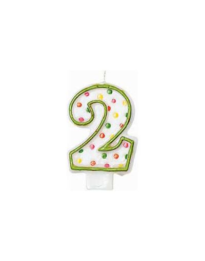 Green Outline Polka Dot Number 2 Candle 3in - Party City