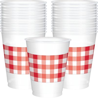 Red Gingham Plastic Cups 25ct