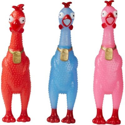 blue rubber chicken dog toy