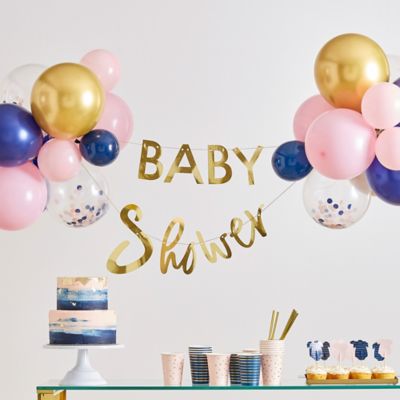 navy blue and pink baby shower decorations