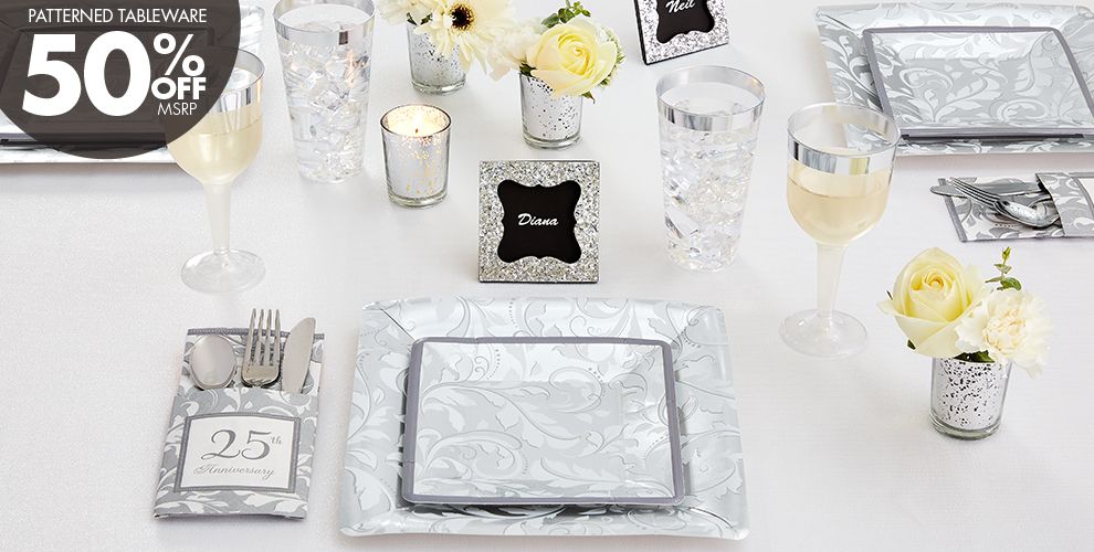 Silver 25th  Wedding Anniversary  Party  Supplies  50th 
