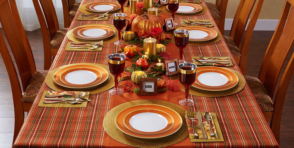 Gold & Orange Border Premium Tableware Fall Party Supplies Party City