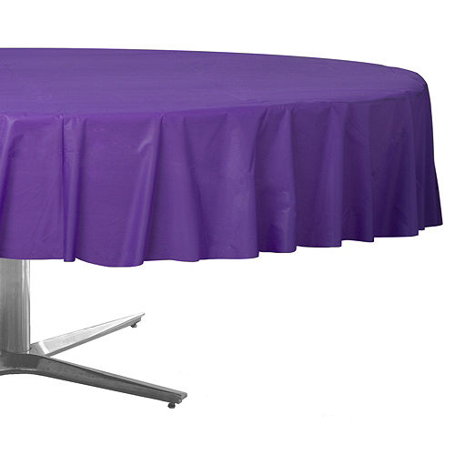Purple Plastic Round Table Cover 84in, Round Table Covers Party City