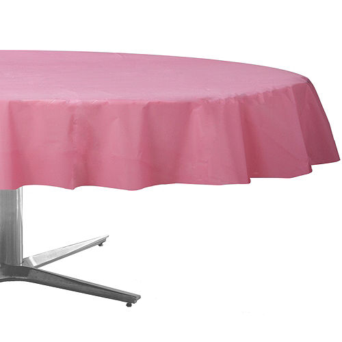Pink Plastic Round Table Cover 84in, Tablecloths For Round Tables