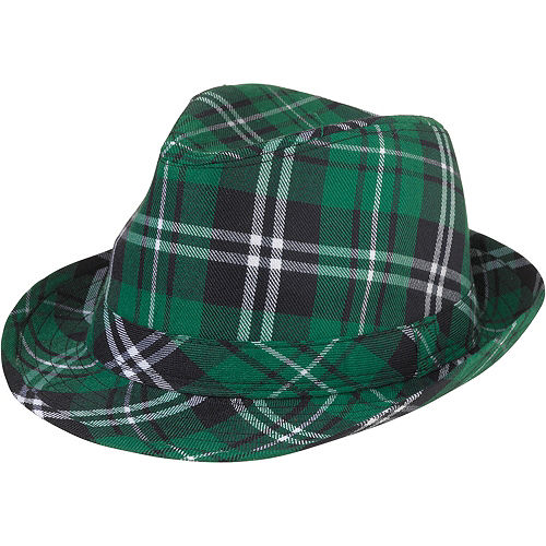 Patricks Day Plaid Fabric Fedora or Beret and Bow Tie Set St