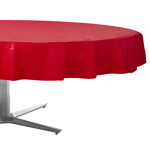 Red Plastic Round Table Cover 84in, Red Round Tablecloth Plastic