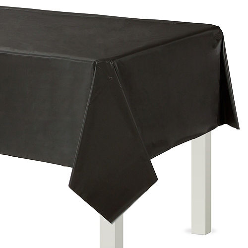Black Plastic Table Cover 54in X 108in, Plastic Rectangle Tablecloth