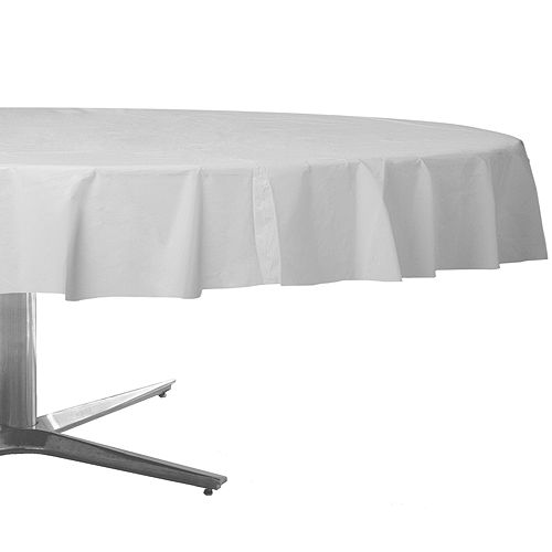 White Plastic Round Table Cover 84in, Circular Plastic Tablecloths