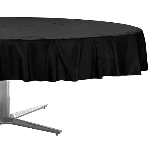 Black Plastic Round Table Cover 84in, Black Plastic Round Tablecloths