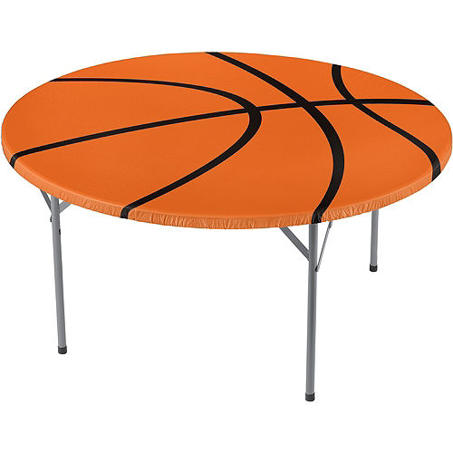 Fitted Basketball Table Cover 70in, Plastic Fitted Tablecloths For Round Tables