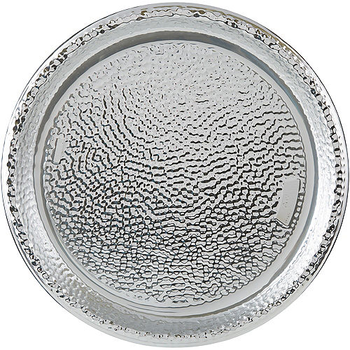 Large Silver Hammered Serving Tray 16in, Large Round Plastic Serving Trays