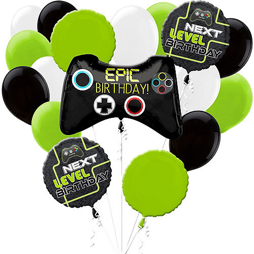 Video Game Party Balloons 4pcs Game Controller Mylar Balloons with 40inch Green Number Balloons 16 for Birthday Party Game Party Decoration 16th