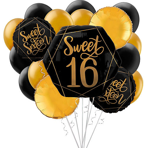 Age 16 Unique Party 83382 83382-12 Latex Glitz Black & Silver 16th Birthday Balloons Black Pack of 6
