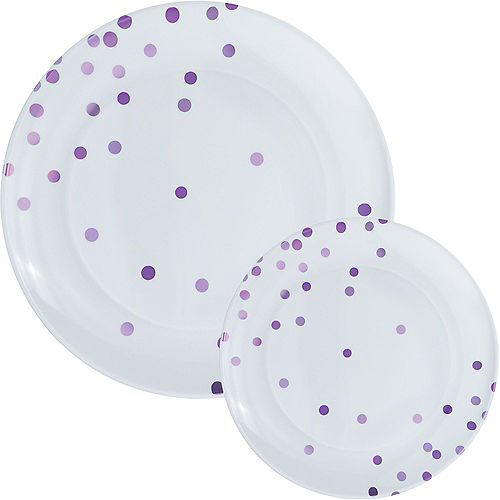 Purple Confetti Round Premium Plastic, Round Premium Plastic Dinner Plates